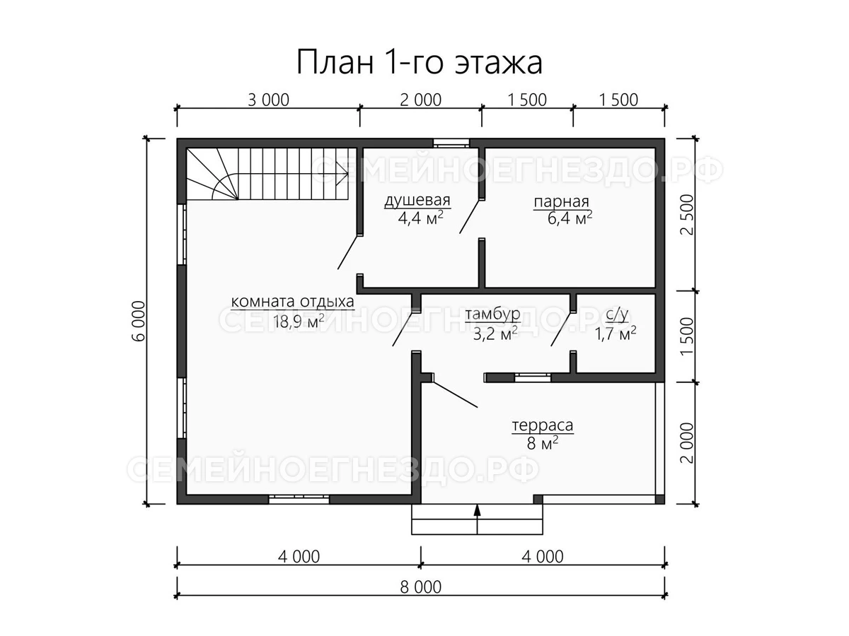 Планировка Баня из бруса №058