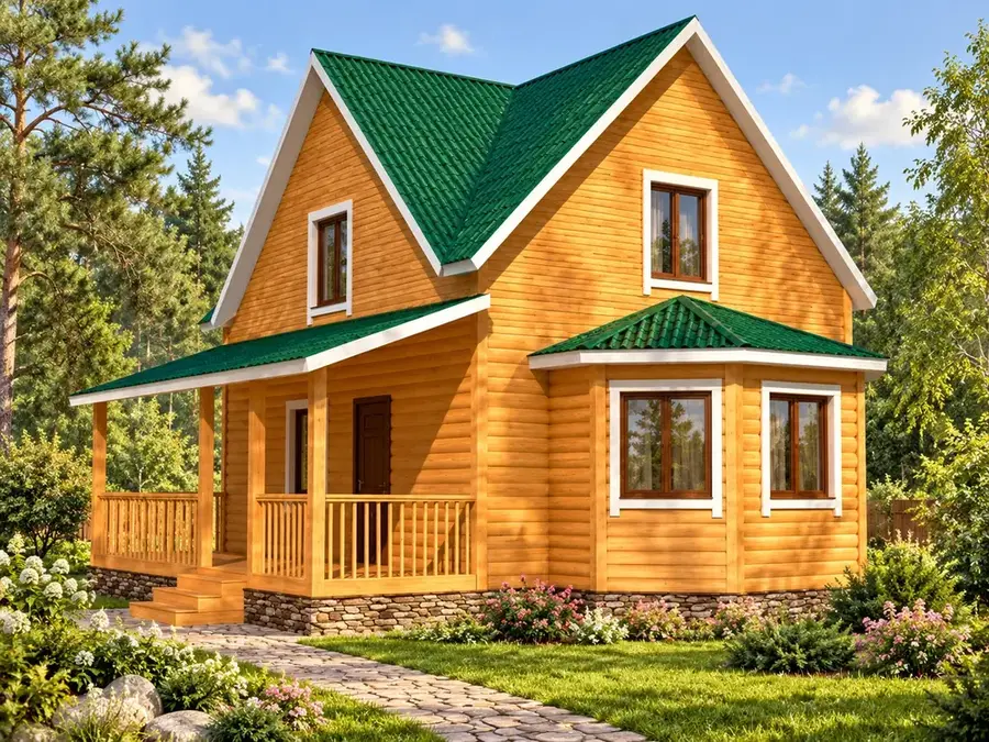 Брусовой дом №124 — визуализация проекта